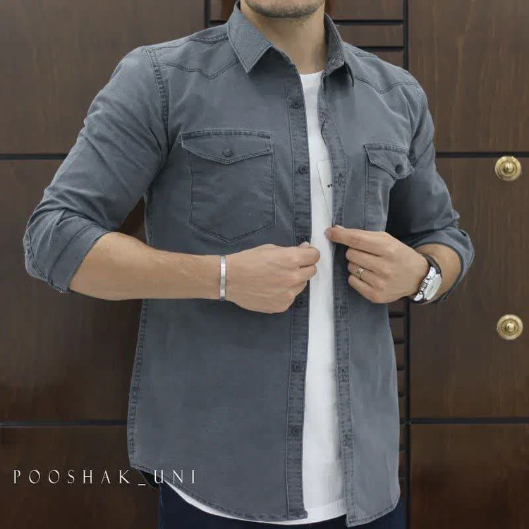 پیراهن آستین بلند کتان دو جیب - رنگ بندی کامل