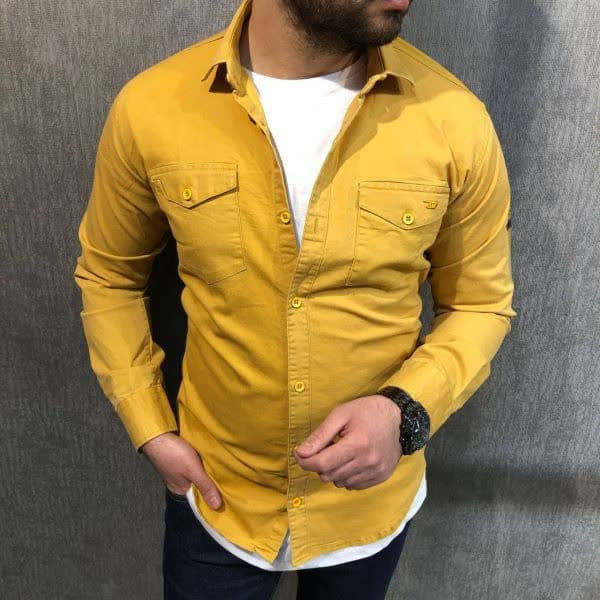 پیراهن آستین بلند کتان دو جیب - رنگ بندی کامل