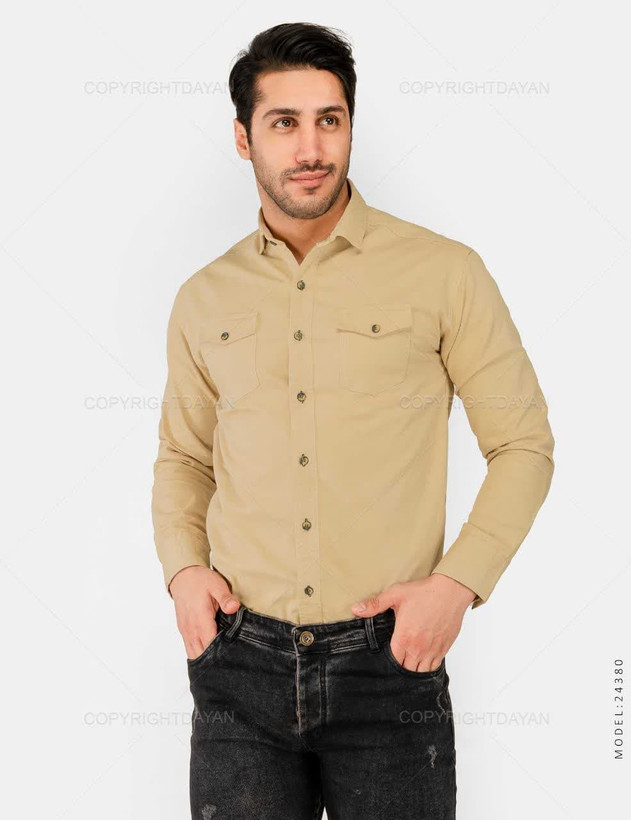 پیراهن آستین بلند کتان دو جیب - رنگ بندی کامل