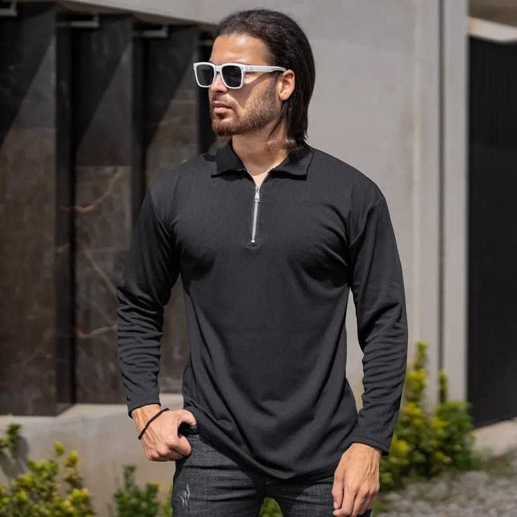 تیشرت نیم زیپ نیم یقه مراکشی مردانه اورجینال استایل اولد مانی old money -ارجینال
