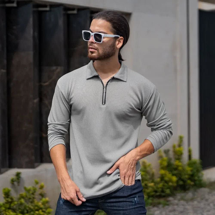 تیشرت نیم زیپ نیم یقه مراکشی مردانه اورجینال استایل اولد مانی old money -ارجینال