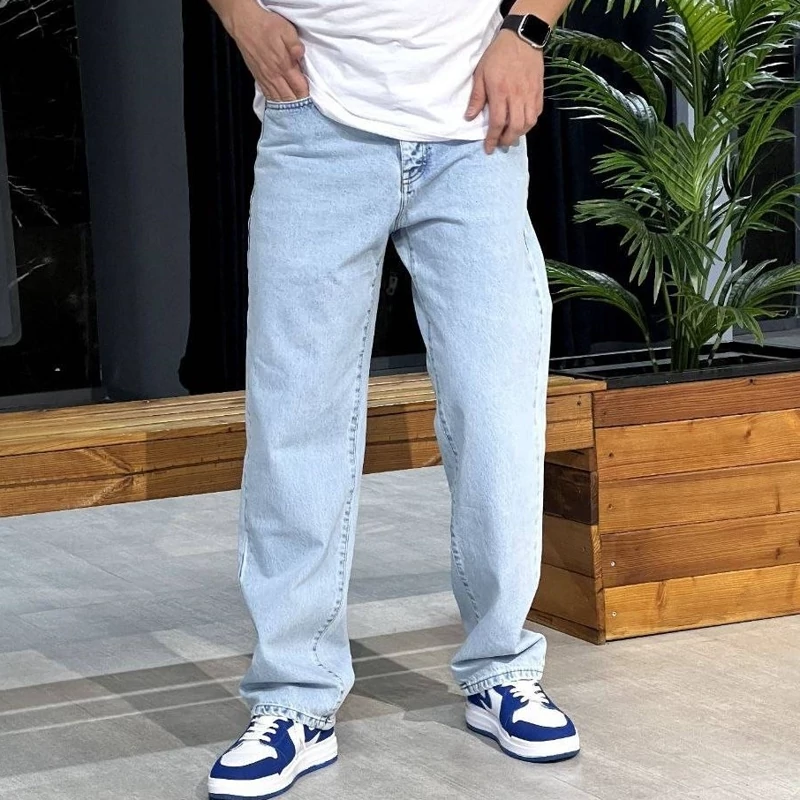 شلوار جین آبی روشن مردانه مدل نیم بگ اورجینال (ترک) با تنخوری عالی، رنگ ثابت -دوخت شرکت L CON