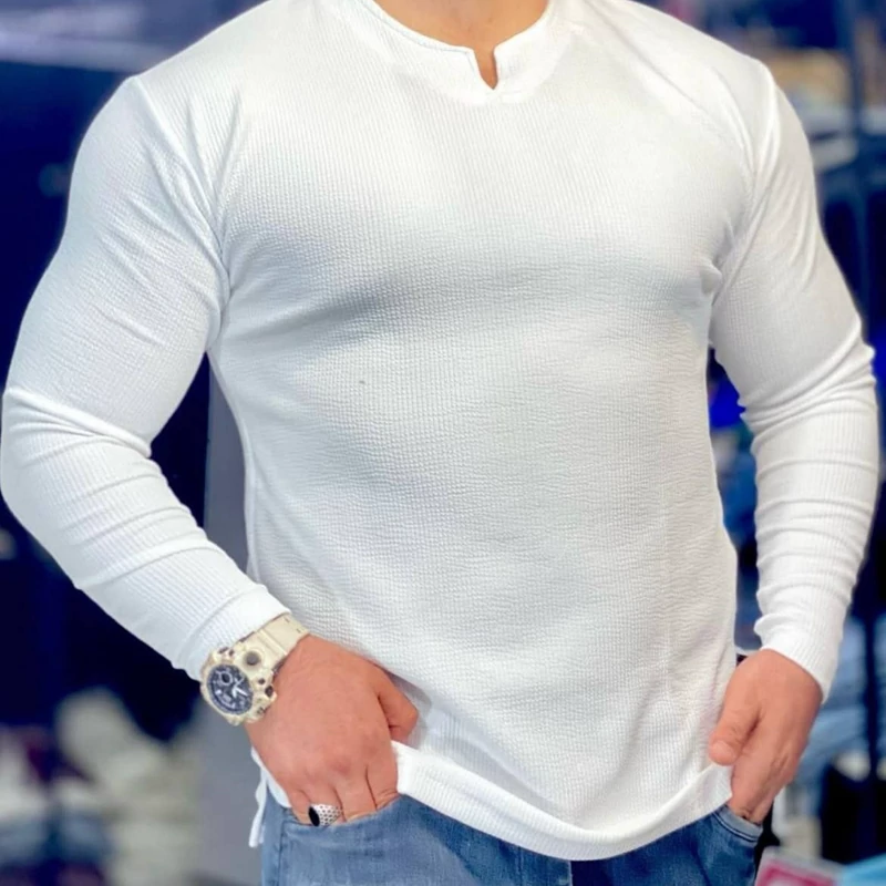 پیراهن آستین بلند یقه کوبایی مردانه اورجینال