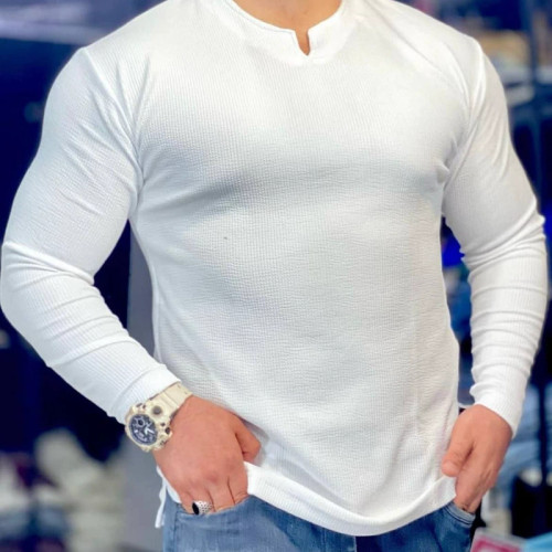 پیراهن آستین بلند یقه کوبایی مردانه اورجینال