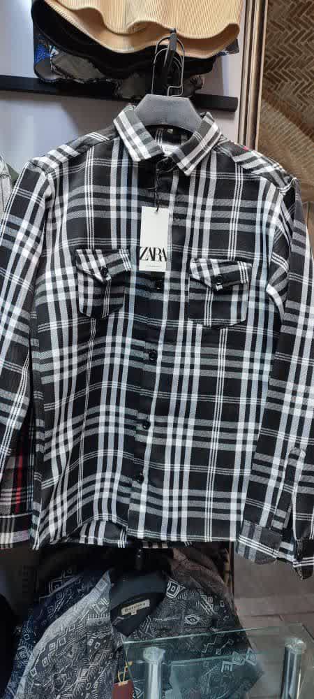 پیراهن پشمی مردانه اورجینال ZARA چهارخانه دو جیب