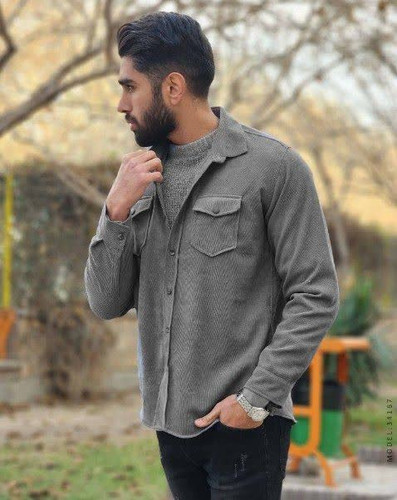 پیراهن کبریتی راه راه ریز مردانه اورجینال ترک رنگ طوسی