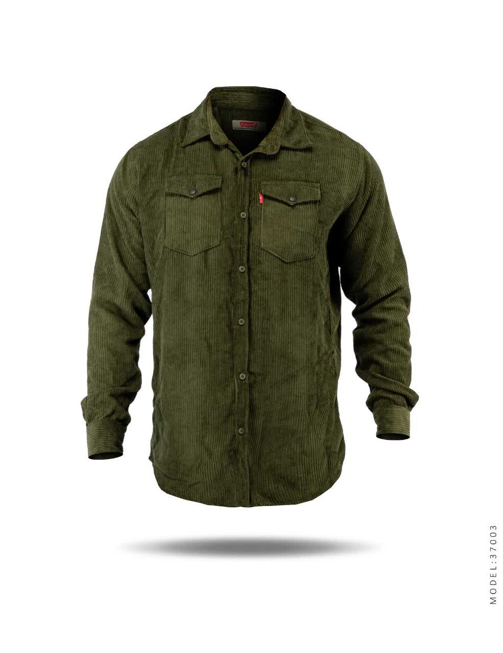 پیراهن کبریتی راه راه ریز مردانه اورجینال ترک رنگ سبز