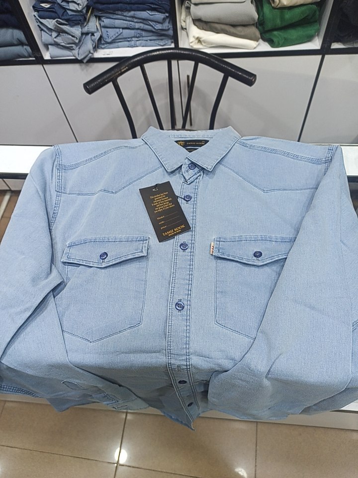 پیراهن لی مردانه آستین بلند دو جیب پارچه ترک