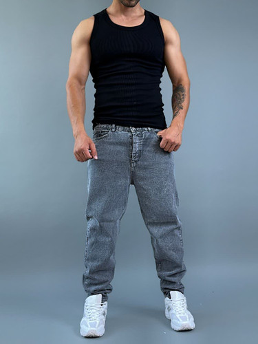 شلوار جین طوسی مردانه مدل مام فیت اورجینال (ترک) با تنخوری عالی، رنگ ثابت -دوخت شرکت L CON